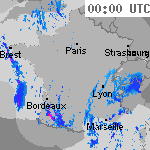 Image radar des pr&eacute;cipitations France 01:15 UTC