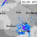 Image radar des pr&eacute;cipitations France 17:55 UTC