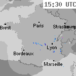 Image radar des pr&eacute;cipitations France 16:45 UTC
