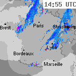 Image radar des pr&eacute;cipitations France 16:25 UTC