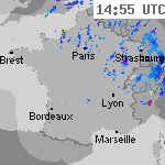 Image radar des pr&eacute;cipitations France 16:25 UTC