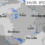 Image radar des pr&eacute;cipitations France 16:25 UTC