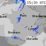 Image radar des pr&eacute;cipitations France 16:45 UTC