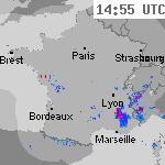 Image radar des pr&eacute;cipitations France 16:25 UTC