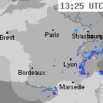 Image radar des pr&eacute;cipitations France 14:55 UTC